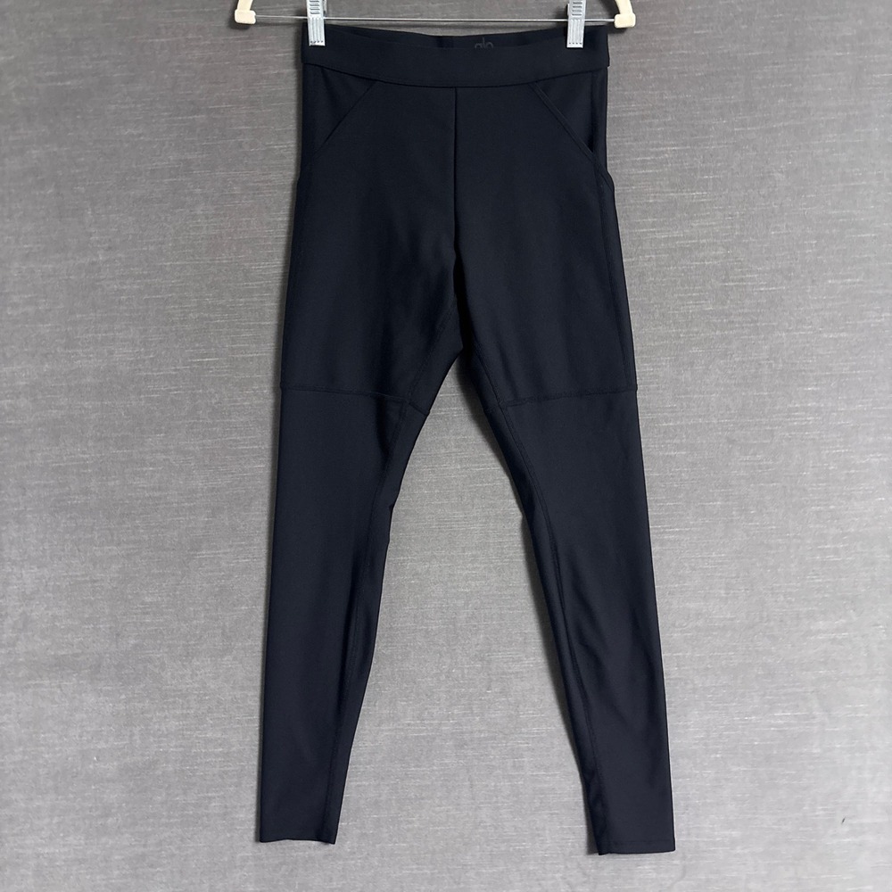 Alo Leggings M Black Full Length Yoga Athleisure Compression Gym Workout Logo